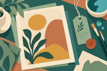 Artwork, brushes and a provenance card